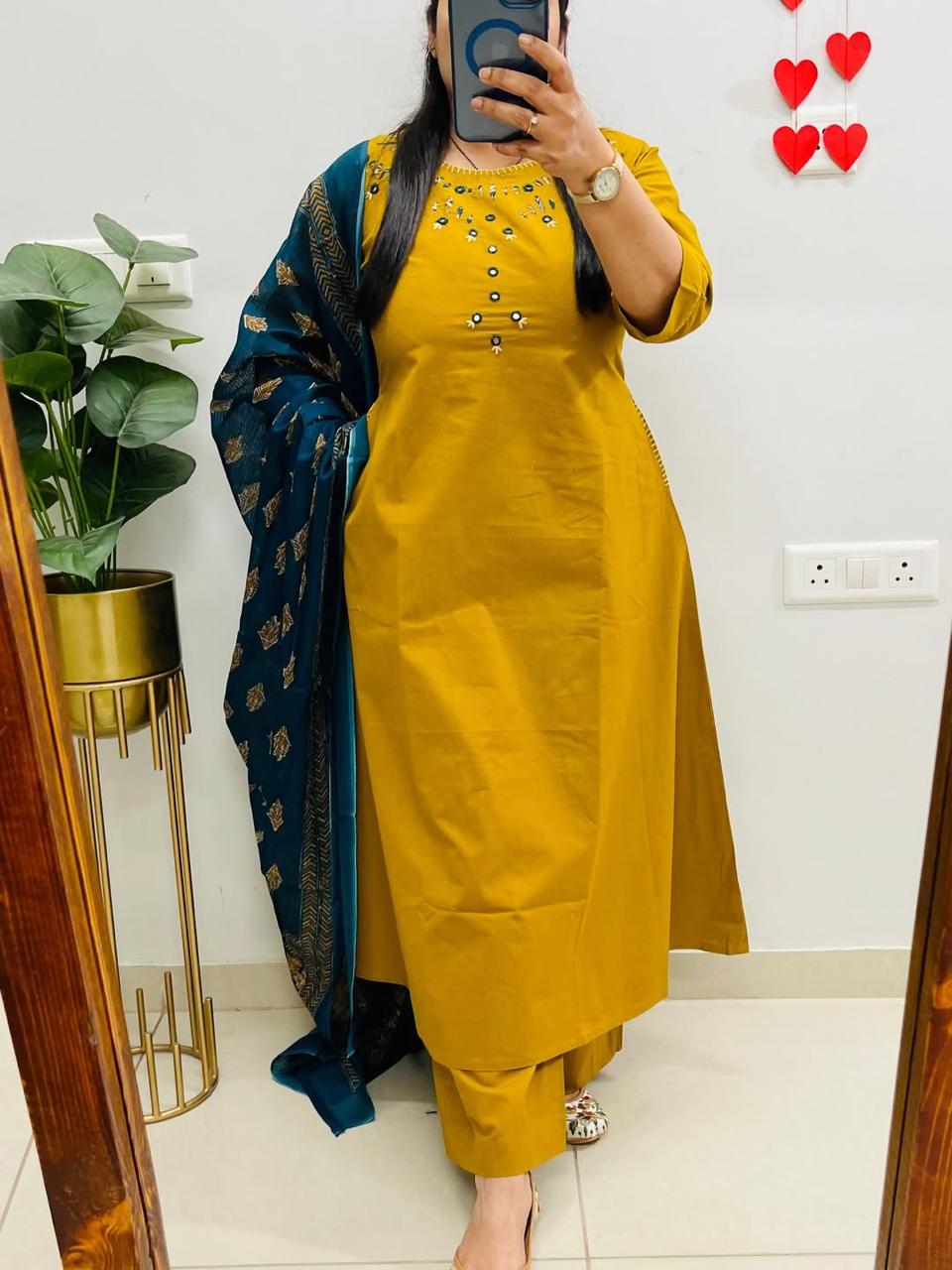 Beautiful pure cotton kurti pant dupatta set