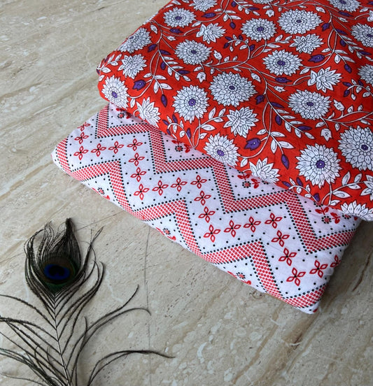 Elegant Hand Block Printed Cotton Top And Bottom Suit Sets(VKTB21)