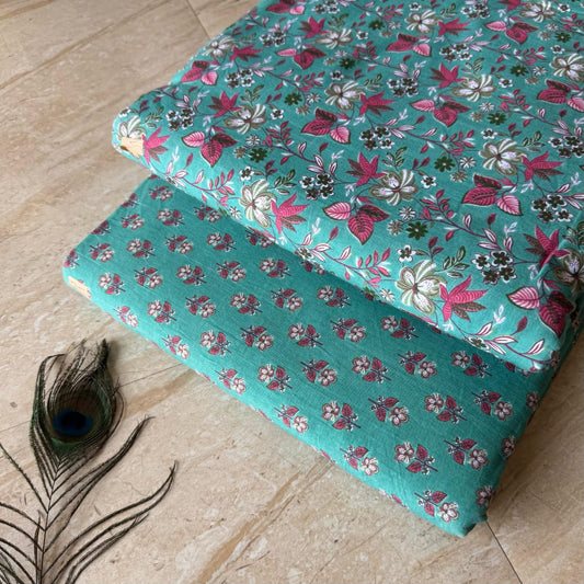 Elegant Hand Block Printed Cotton Top And Bottom Suit Sets(VKTB25)