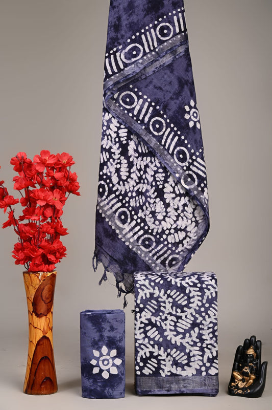 Exclusive Hand Block Linen Suit With Linen Dupatta(VkLS25)