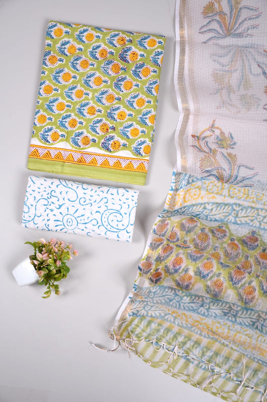 Exclusive Hand Block Cotton Suit With Kota Doriya Dupatta Suits(VKCOTKO07)