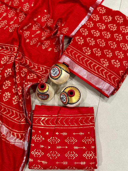 Exclusive Hand Block Linen Suit With Linen Dupatta(VkLS22)