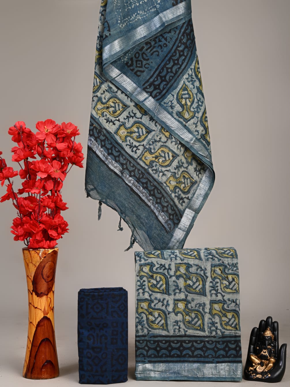 Exclusive Hand Block Linen Suit With Linen Dupatta(VkLS47)