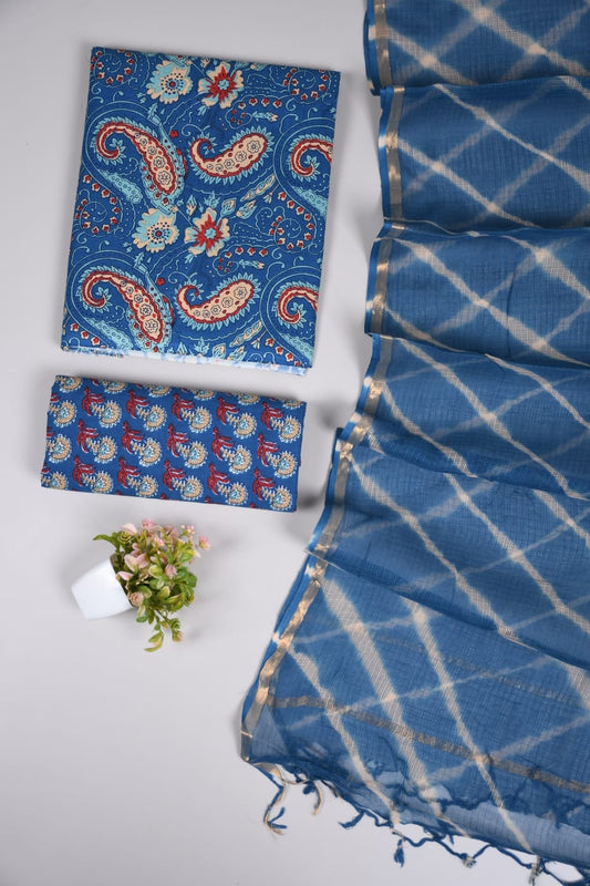 Exclusive Hand Block Cotton Suit With Kota Doriya Dupatta Suits(VKCOTKO45)