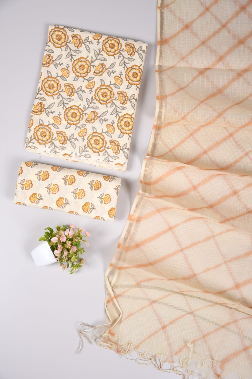 Exclusive Hand Block Cotton Suit With Kota Doriya Dupatta Suits(VKCOTKO46)