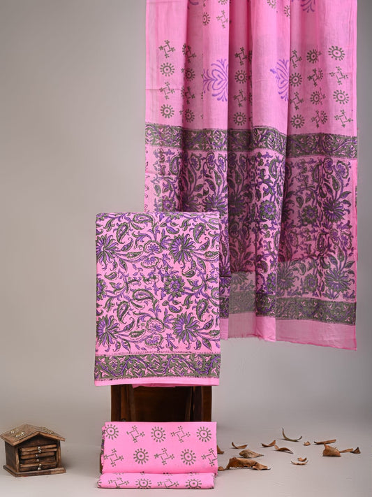 Exclusive Hand Block Cotton Suit With Cotton Dupatta(VKCOT05)