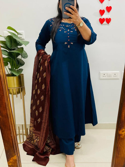 Beautiful pure cotton kurti pant dupatta set