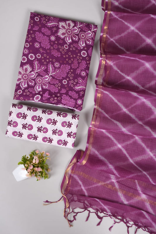 Exclusive Hand Block Cotton Suit With Kota Doriya Dupatta Suits(VKCOTKO26)