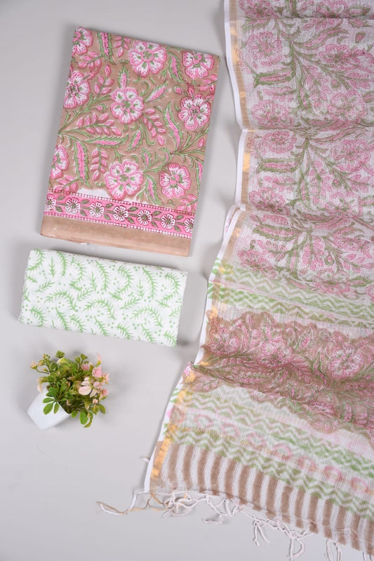 Exclusive Hand Block Cotton Suit With Kota Doriya Dupatta Suits(VKCOTKO53)