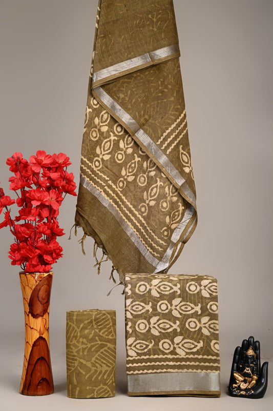 Exclusive Hand Block Linen Suit With Linen Dupatta(VkLS76)