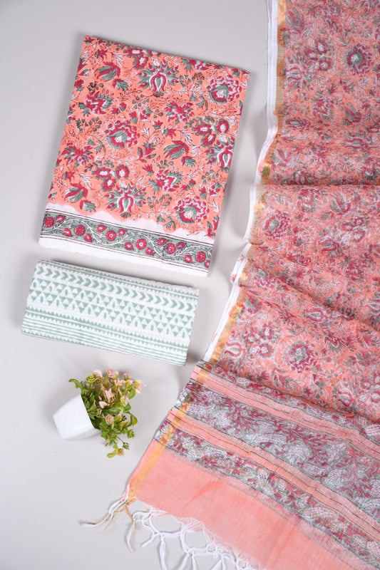 Exclusive Hand Block Cotton Suit With Kota Doriya Dupatta Suits(VKCOTKO15)