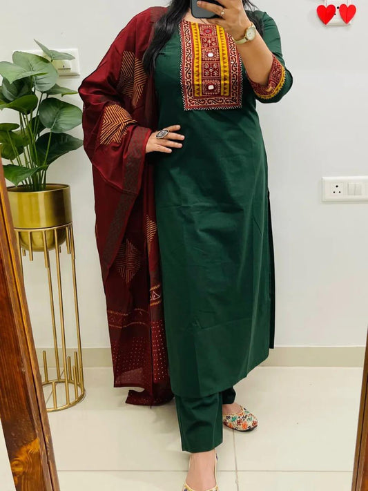 Beautiful pure cotton kurti pant dupatta set