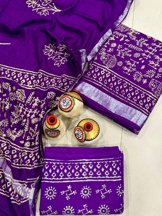 Exclusive Hand Block Linen Suit With Linen  Dupatta(VkLS09)