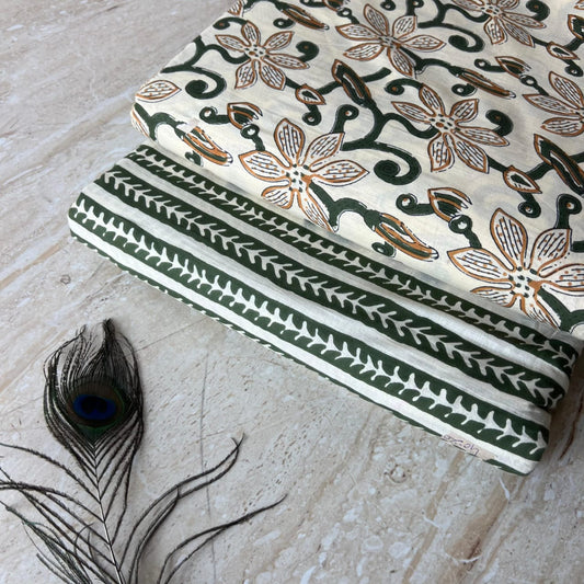 Elegant Hand Block Printed Cotton Top And Bottom Suit Sets(VKTB20)