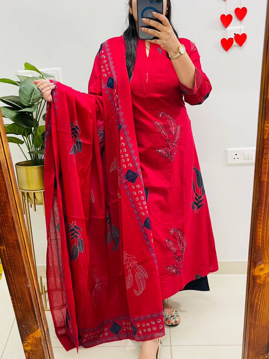 *We are here to spread some magic to your ethnic Heavy Cotton*
*Pure fine Cotton fabric   Kurti with Pant with cotton Sequence work*