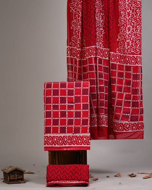 Exclusive Hand Block Cotton Suit With Cotton Dupatta(VKCOT22)