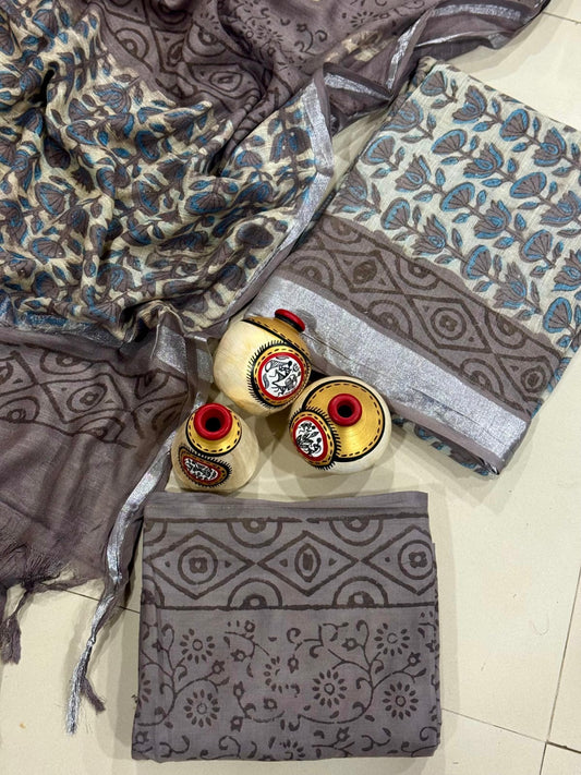 Exclusive Hand Block Linen Suit With Linen  Dupatta(VkLS04)