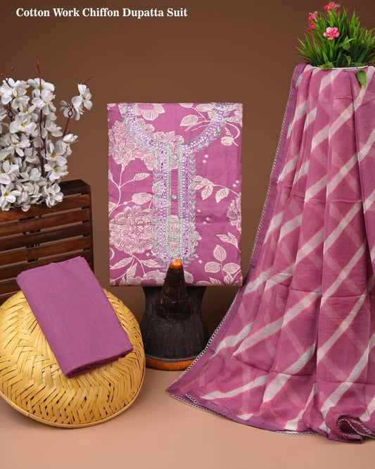 PREMIUM GOTA PATTI COTTON SUIT SET WITH CHIFFON DUPATTA