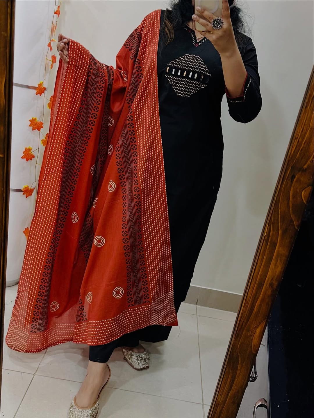 EMBROIDERED COTTON KURTI PANT WITH DUPATTA SUIT SET