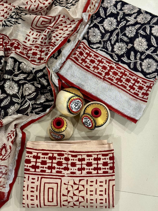 Exclusive Hand Block Linen Suit With Linen  Dupatta(VkLS02)