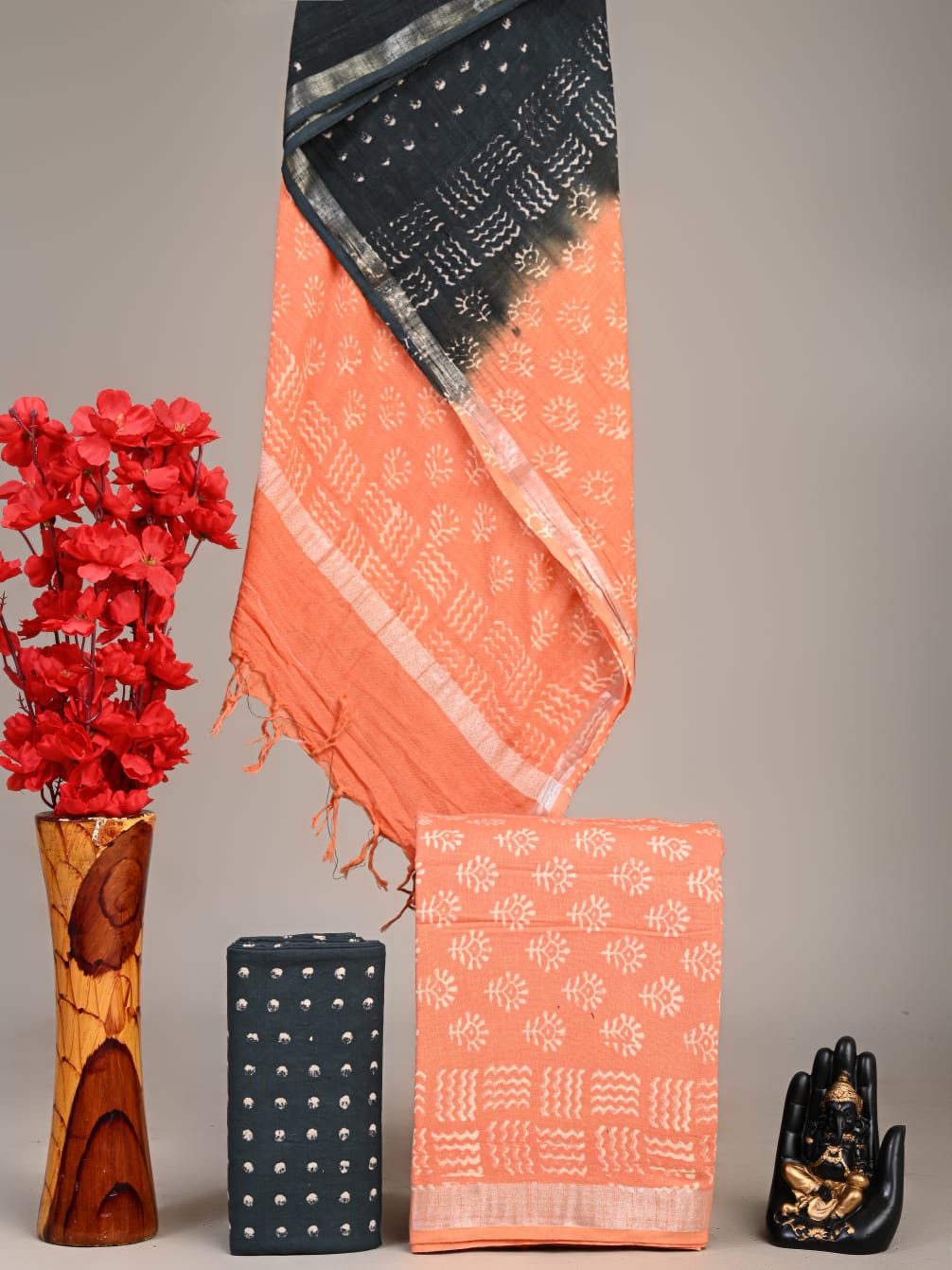 Exclusive Hand Block Linen Suit With Linen Dupatta(VkLS14)
