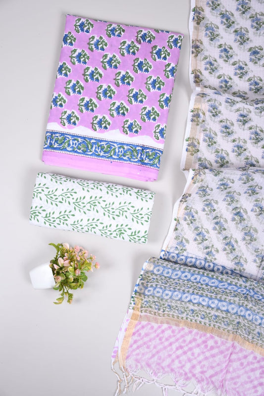 Exclusive Hand Block Cotton Suit With Kota Doriya Dupatta Suits(VKCOTKO24)